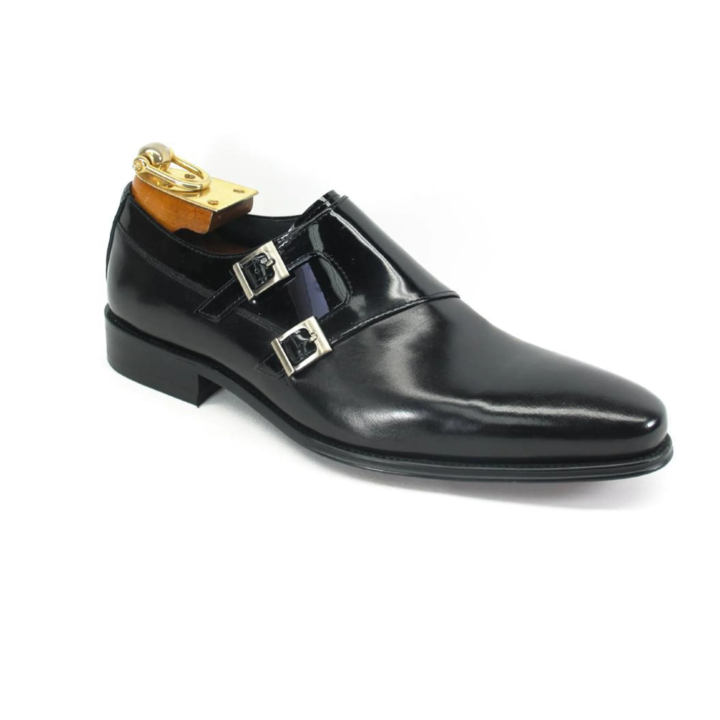 Mens Calfskin Double Buckle Monk Strap Dress Shoe in Cognac