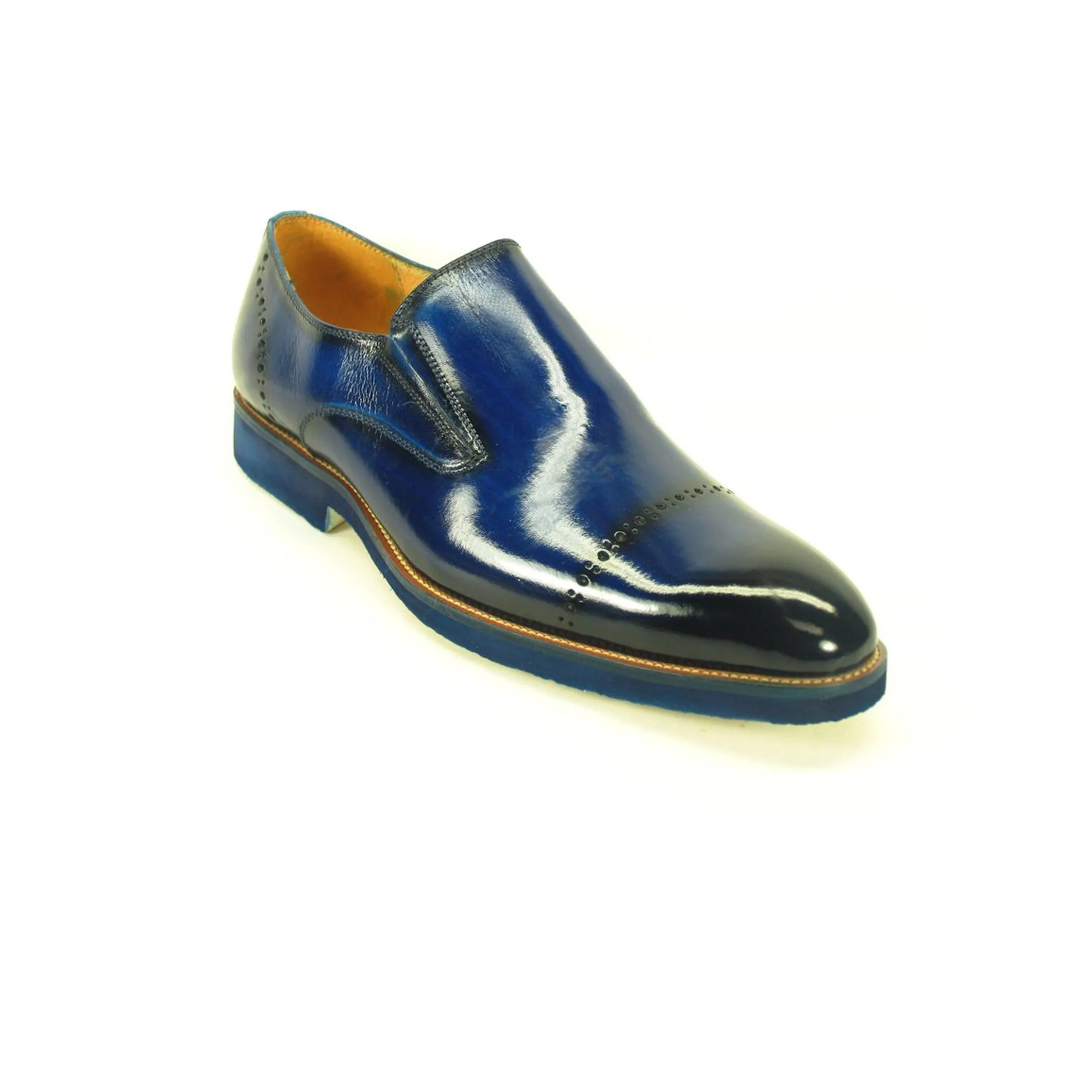 Mens Carrucci Leather Captoe Fade Slip On Dress Shoe in Black