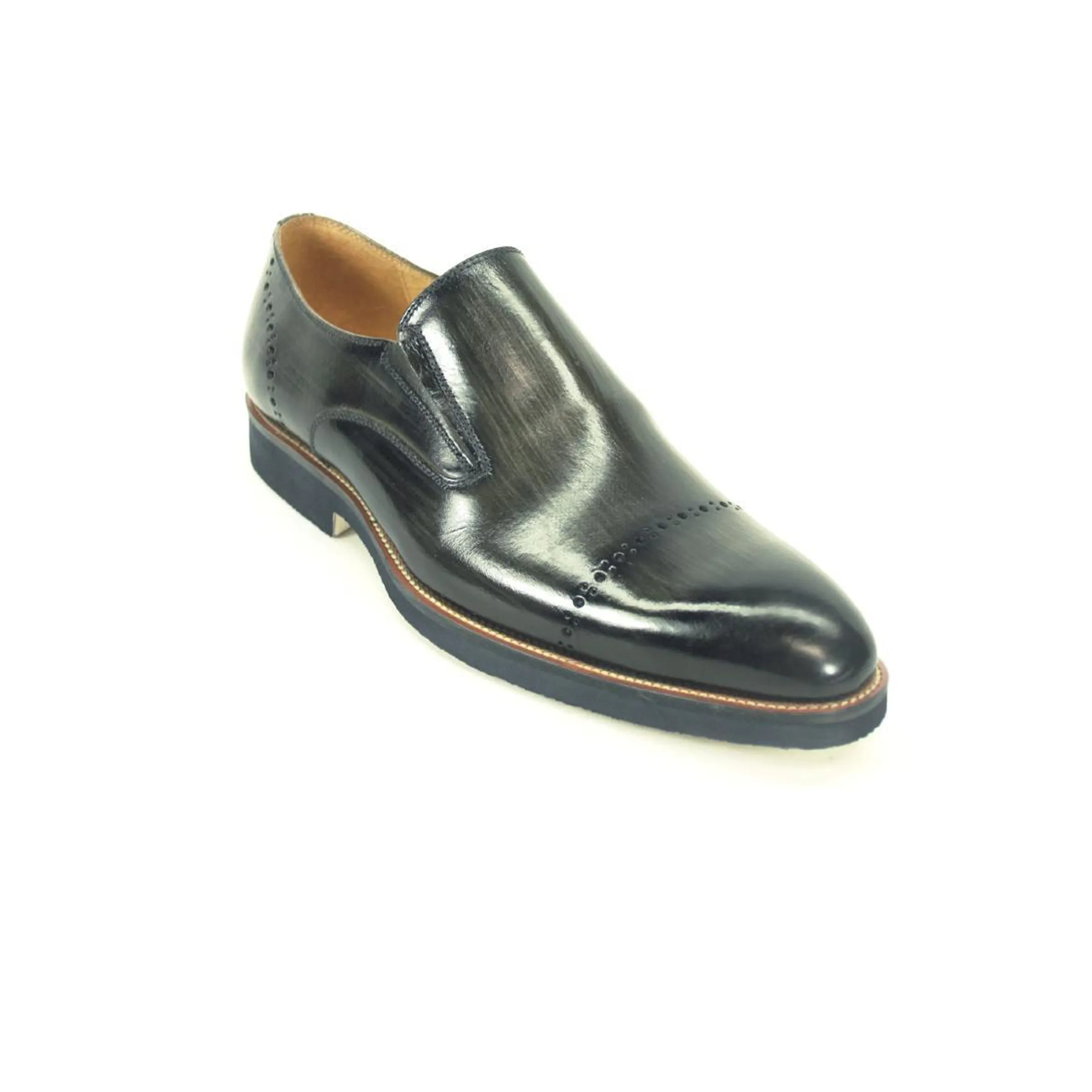 Mens Carrucci Leather Captoe Fade Slip On Dress Shoe in Black