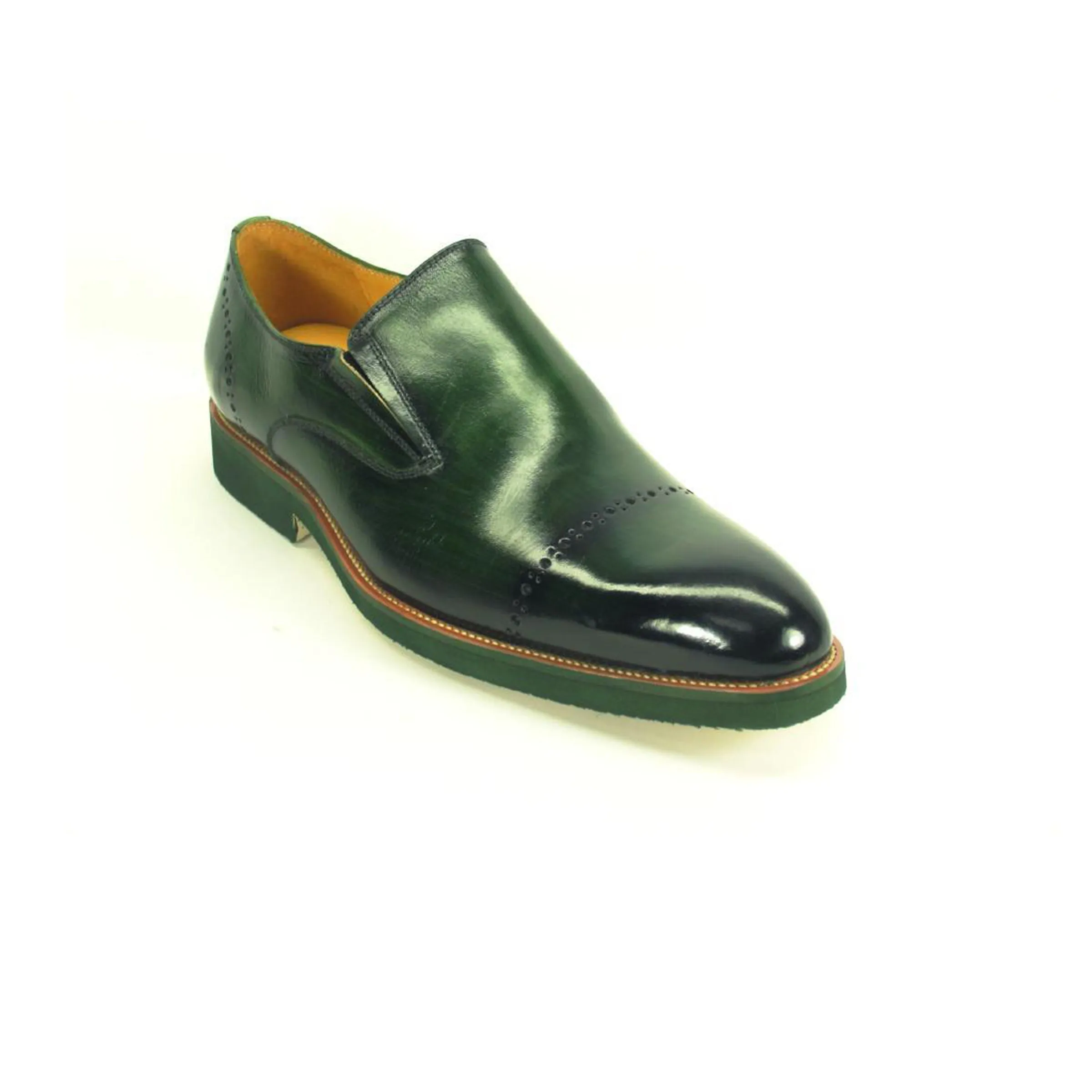 Mens Carrucci Leather Captoe Fade Slip On Dress Shoe in Black