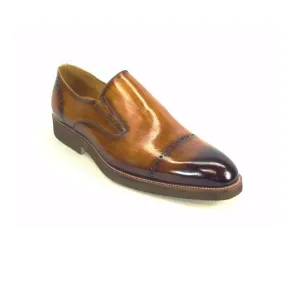 Mens Carrucci Leather Captoe Fade Slip On Dress Shoe in Cognac