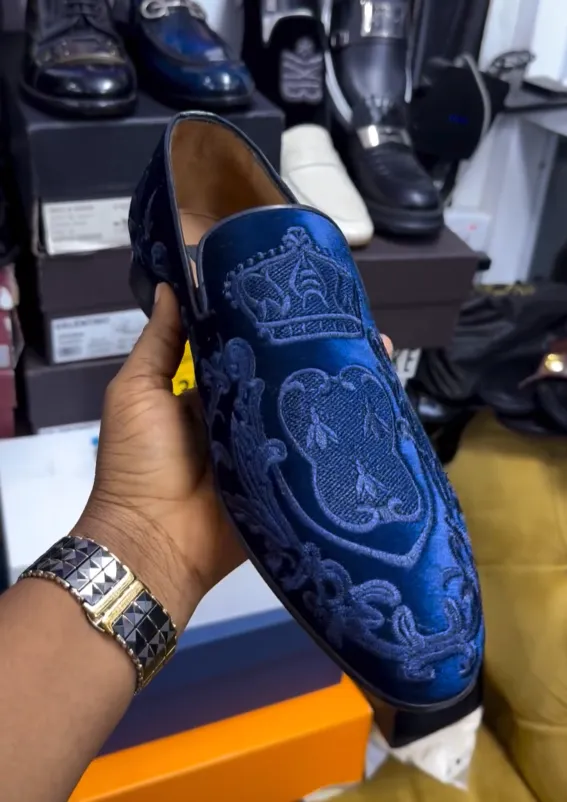 Men's Classic Handmade Debossed Velour Slip On loafers