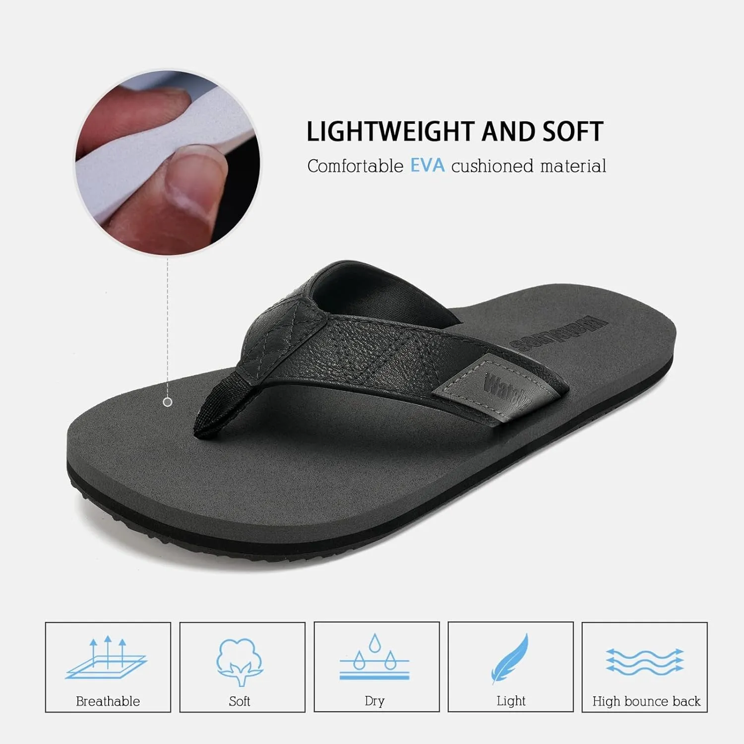 Mens-Flip-Flops-Thong-Sandals-With-Arch-Support Lightweight-Water-Shoes Open-Toe Comfort Summer-Beach-Slippers for Pool-Showers-Dorms Indoor-Outdoor