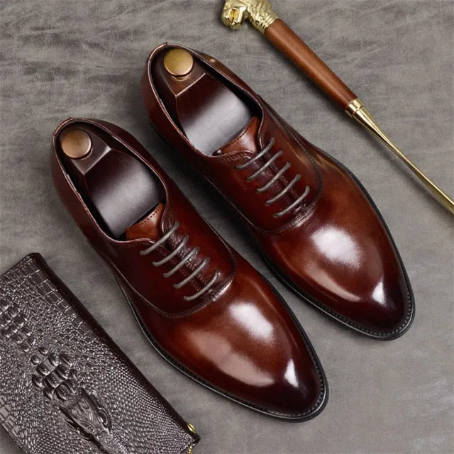 Mens Formal Shoes Genuine Leather Oxford Shoes For Men Italian 2020 Dress Shoes Wedding Laces Leather Business Shoes