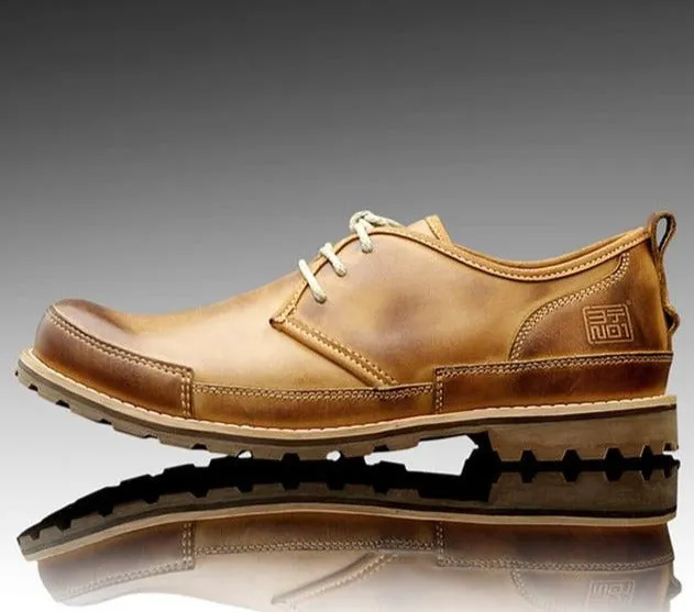 Mens Genuine Leather Lace Up Round Toe Oxfords