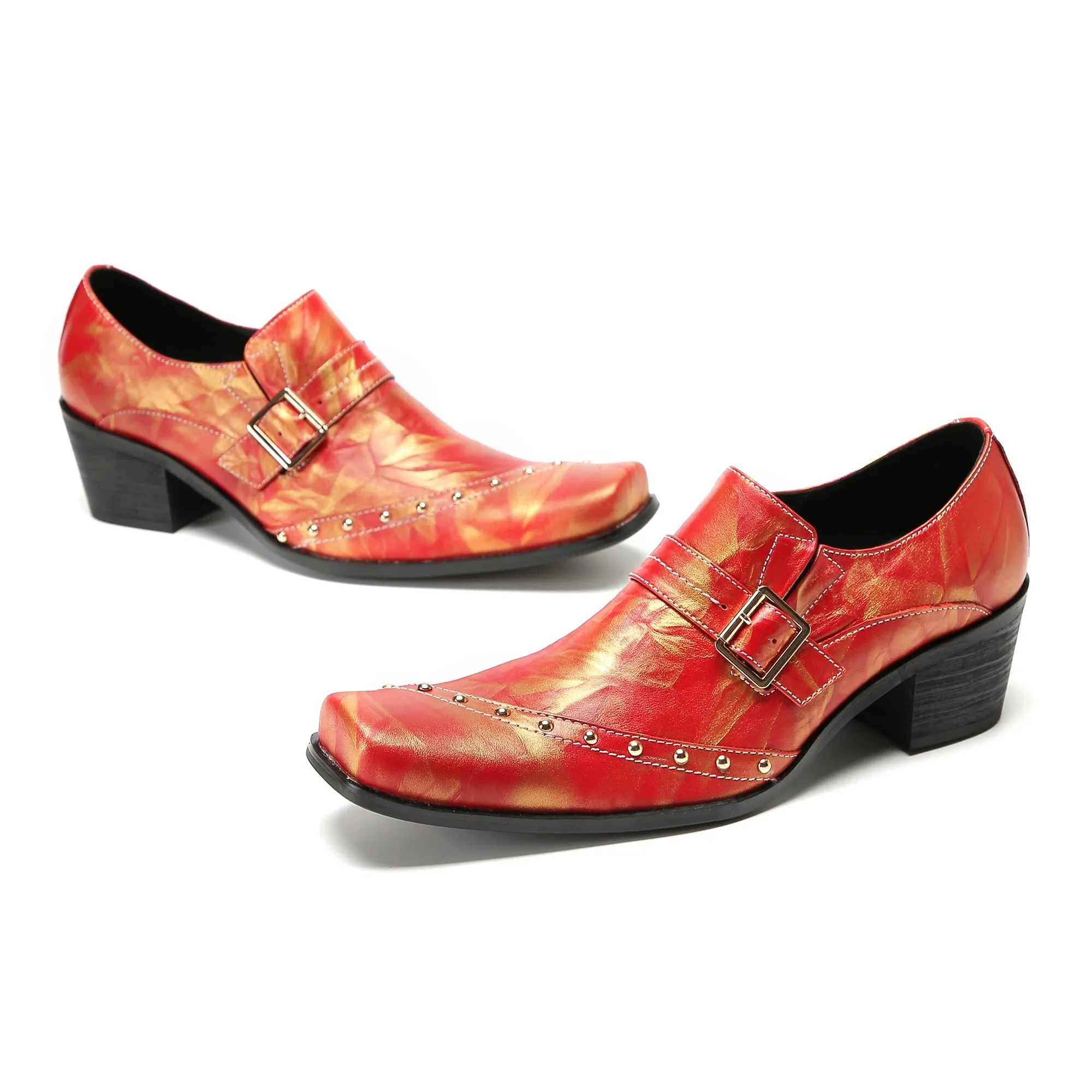 Men's Luxurious Party Shoes High heel Thick Heel with Square Toe Design