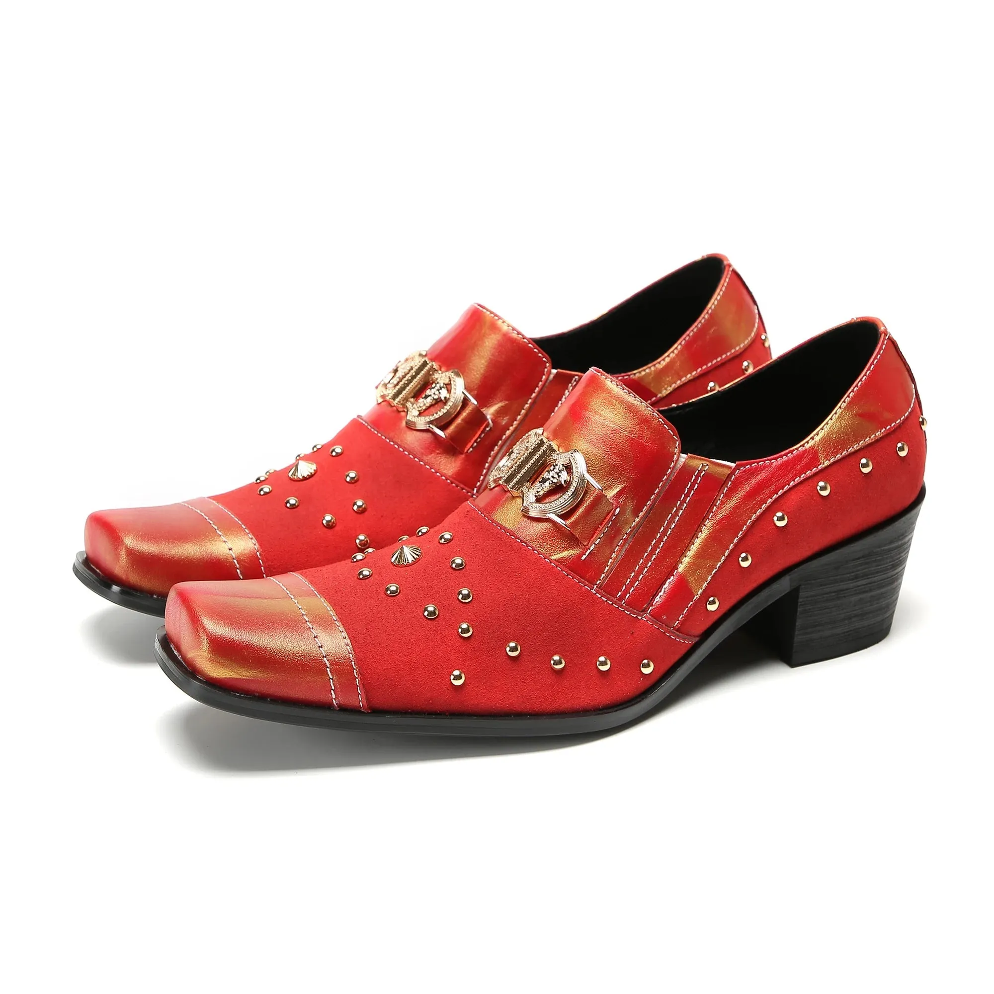 Men's Luxurious Party Shoes High heel Thick Heel with Square Toe Design