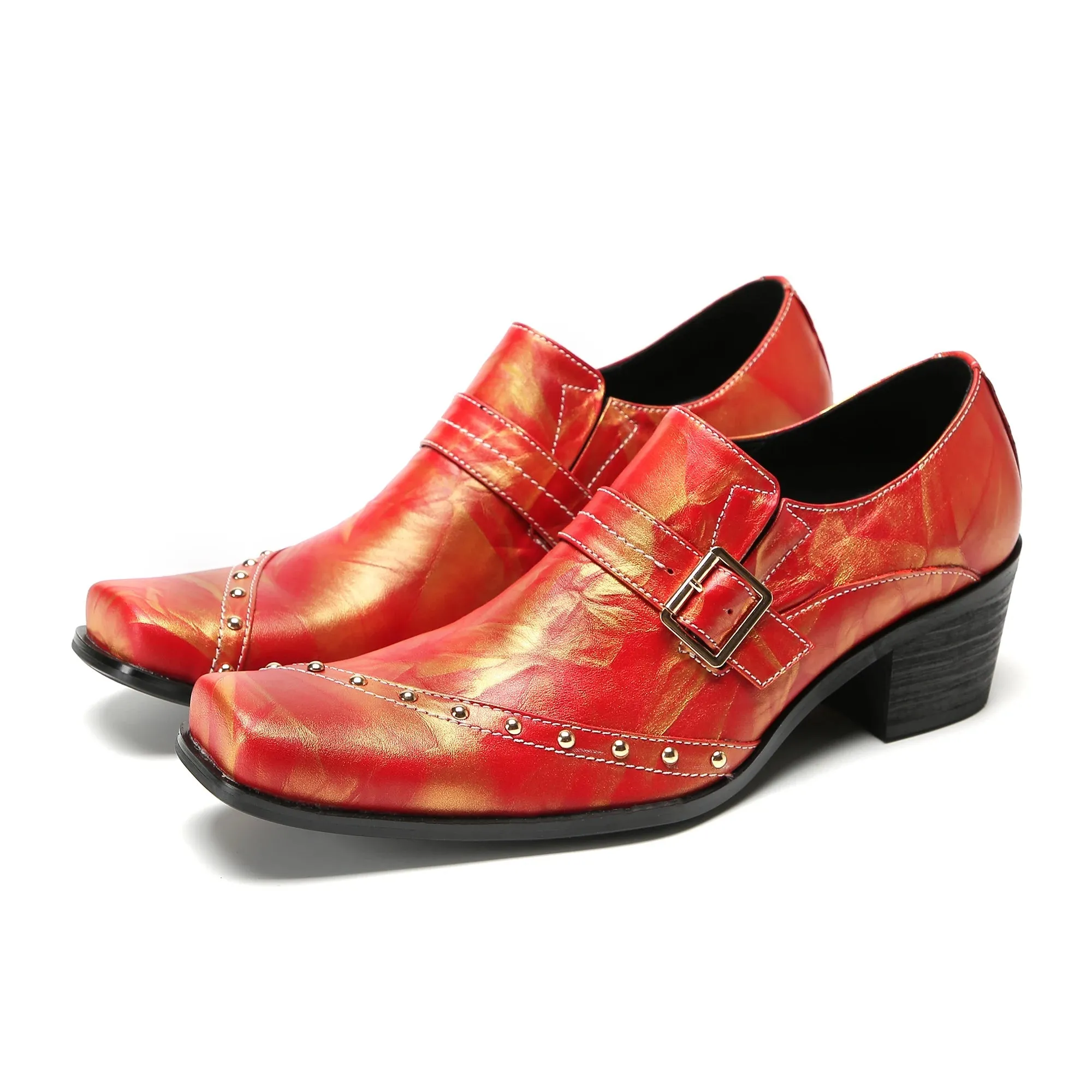 Men's Luxurious Party Shoes High heel Thick Heel with Square Toe Design