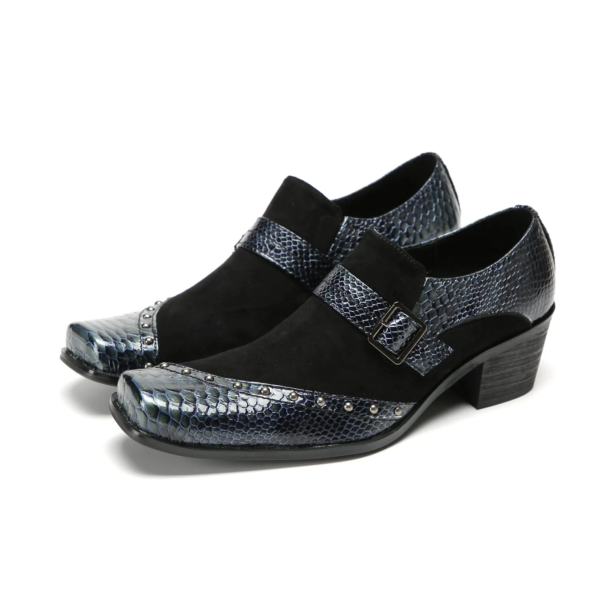 Men's Luxurious Party Shoes High heel Thick Heel with Square Toe Design