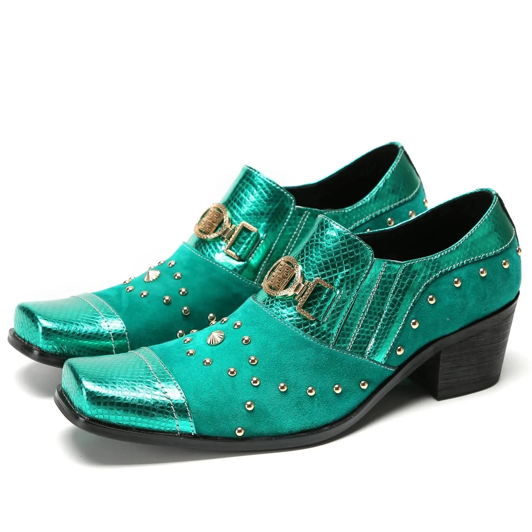 Men's Luxurious Party Shoes High heel Thick Heel with Square Toe Design