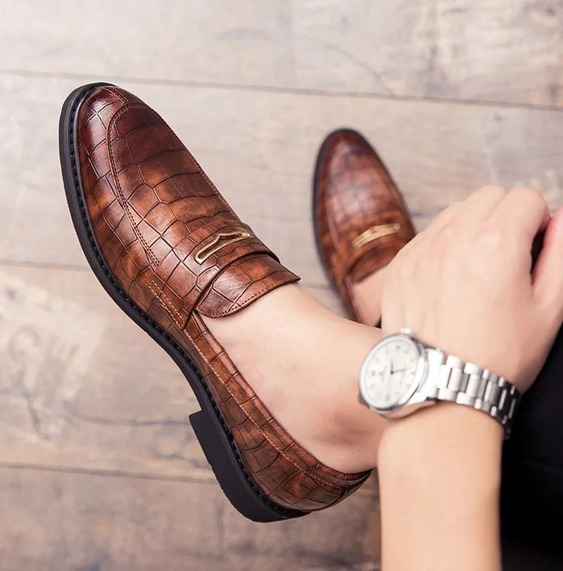 Men's Vintage Split Leather Round Toe Slip-On Oxfords