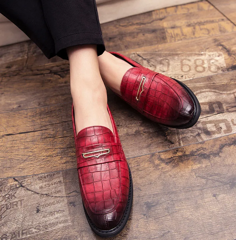 Men's Vintage Split Leather Round Toe Slip-On Oxfords