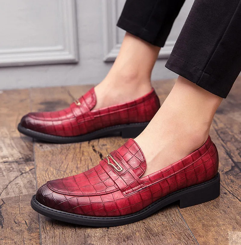 Men's Vintage Split Leather Round Toe Slip-On Oxfords