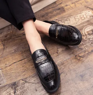 Men's Vintage Split Leather Round Toe Slip-On Oxfords
