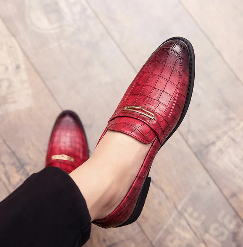 Men's Vintage Split Leather Round Toe Slip-On Oxfords