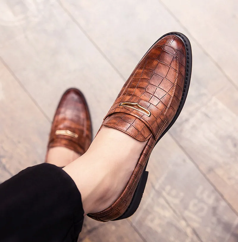 Men's Vintage Split Leather Round Toe Slip-On Oxfords