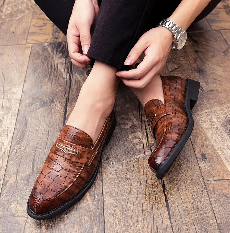 Men's Vintage Split Leather Round Toe Slip-On Oxfords