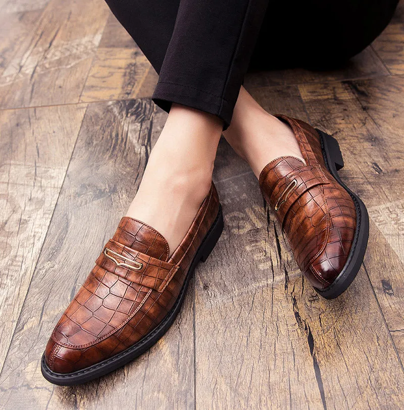 Men's Vintage Split Leather Round Toe Slip-On Oxfords