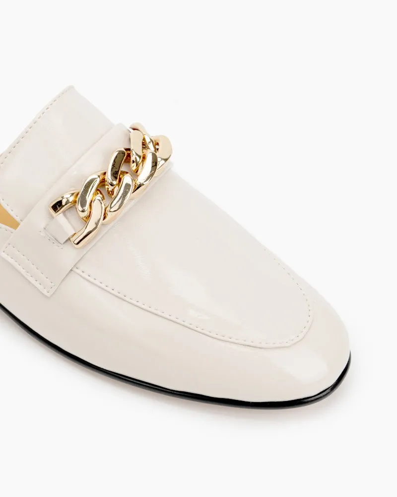 Metal Decor Patent Leather Flat Mules