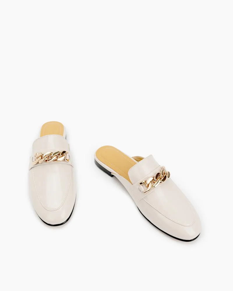 Metal Decor Patent Leather Flat Mules
