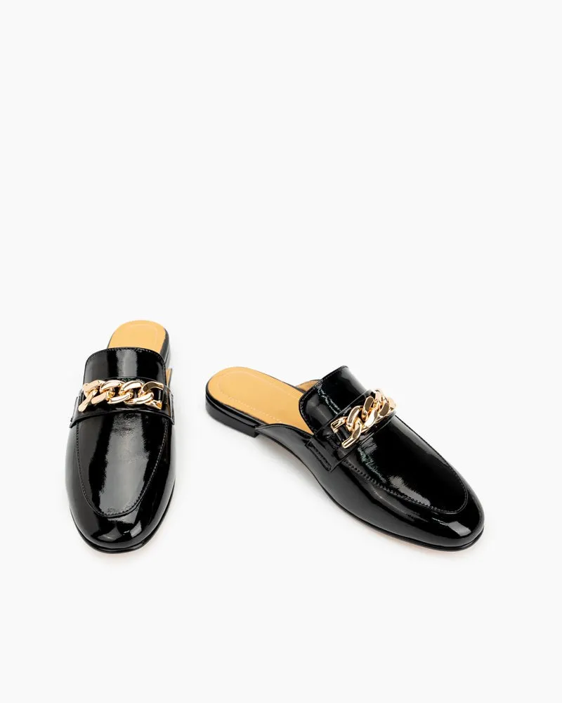 Metal Decor Patent Leather Flat Mules