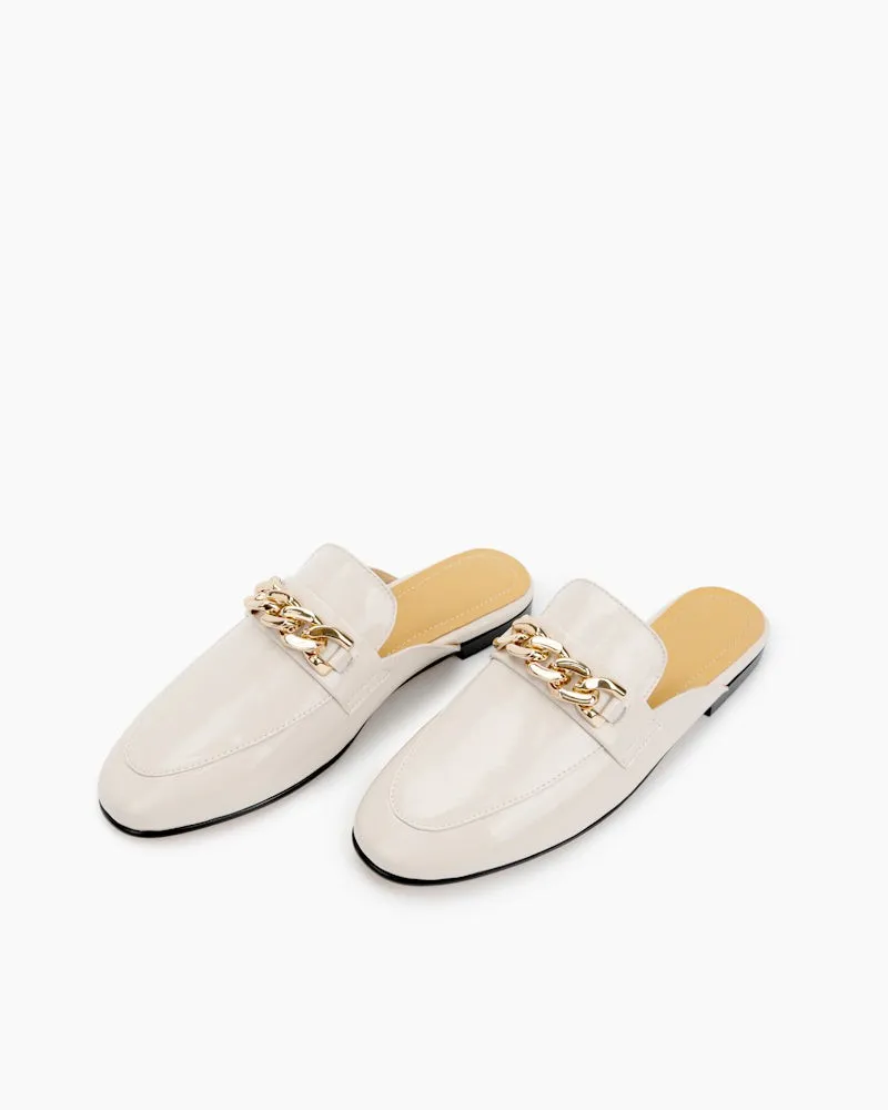Metal Decor Patent Leather Flat Mules