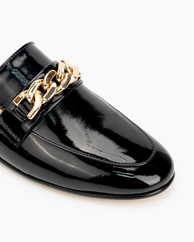 Metal Decor Patent Leather Flat Mules