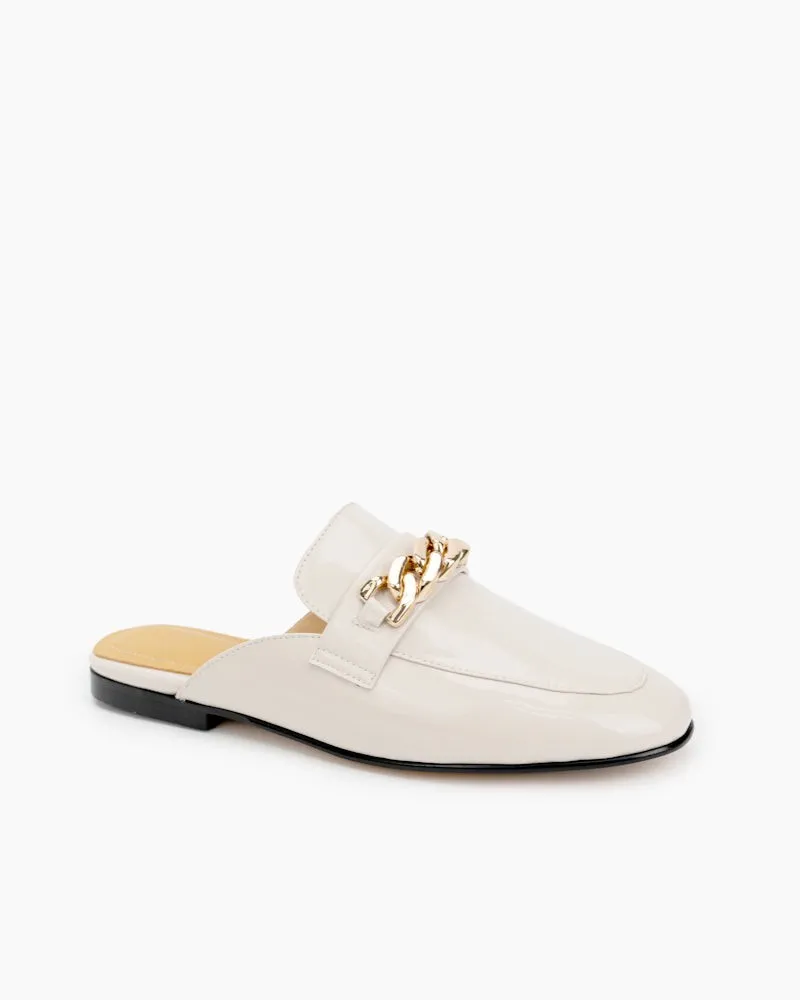 Metal Decor Patent Leather Flat Mules