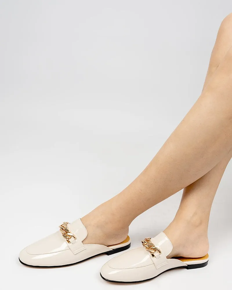 Metal Decor Patent Leather Flat Mules