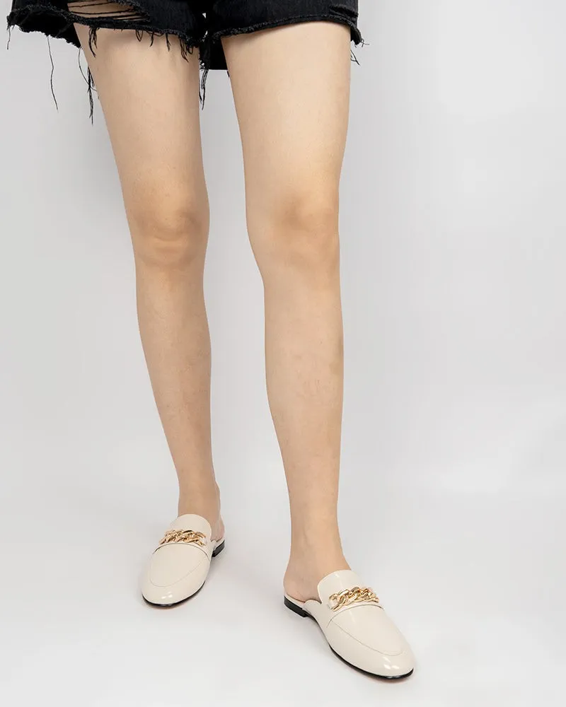 Metal Decor Patent Leather Flat Mules