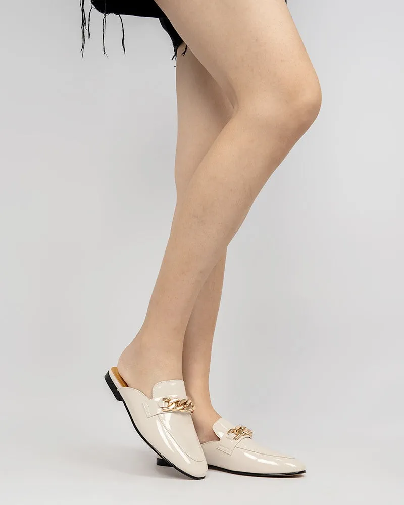 Metal Decor Patent Leather Flat Mules