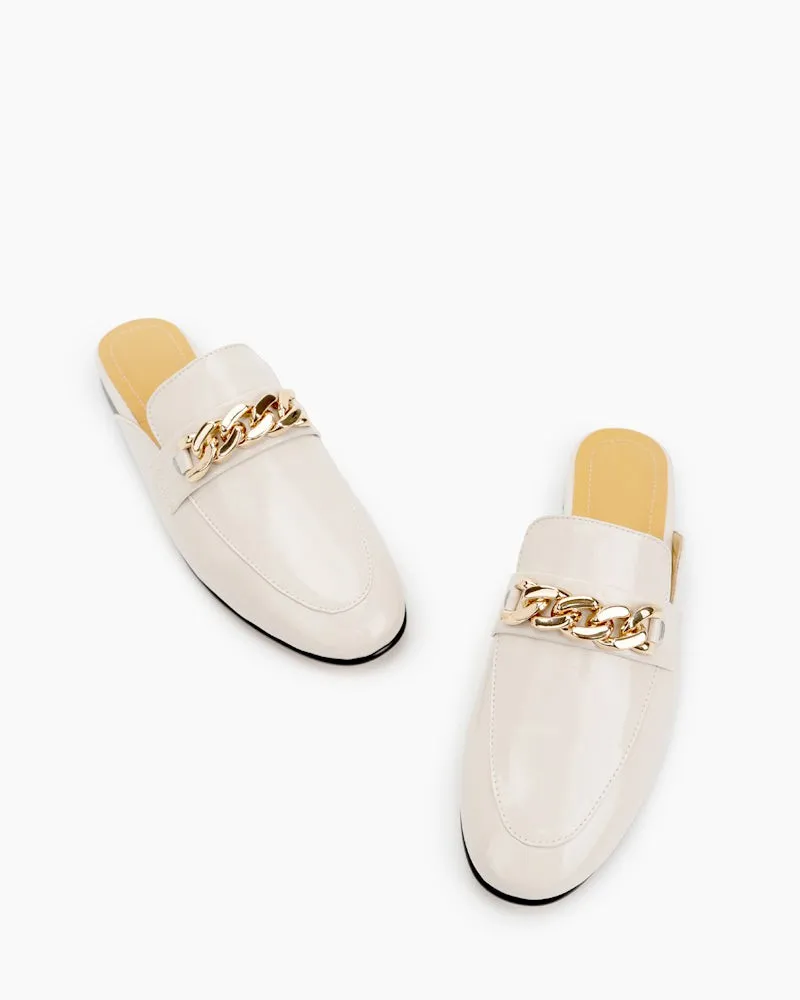 Metal Decor Patent Leather Flat Mules