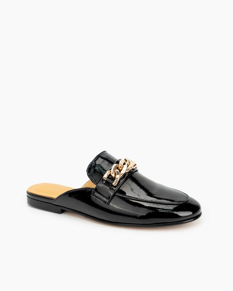 Metal Decor Patent Leather Flat Mules
