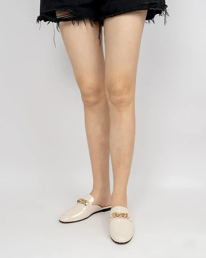 Metal Decor Patent Leather Flat Mules