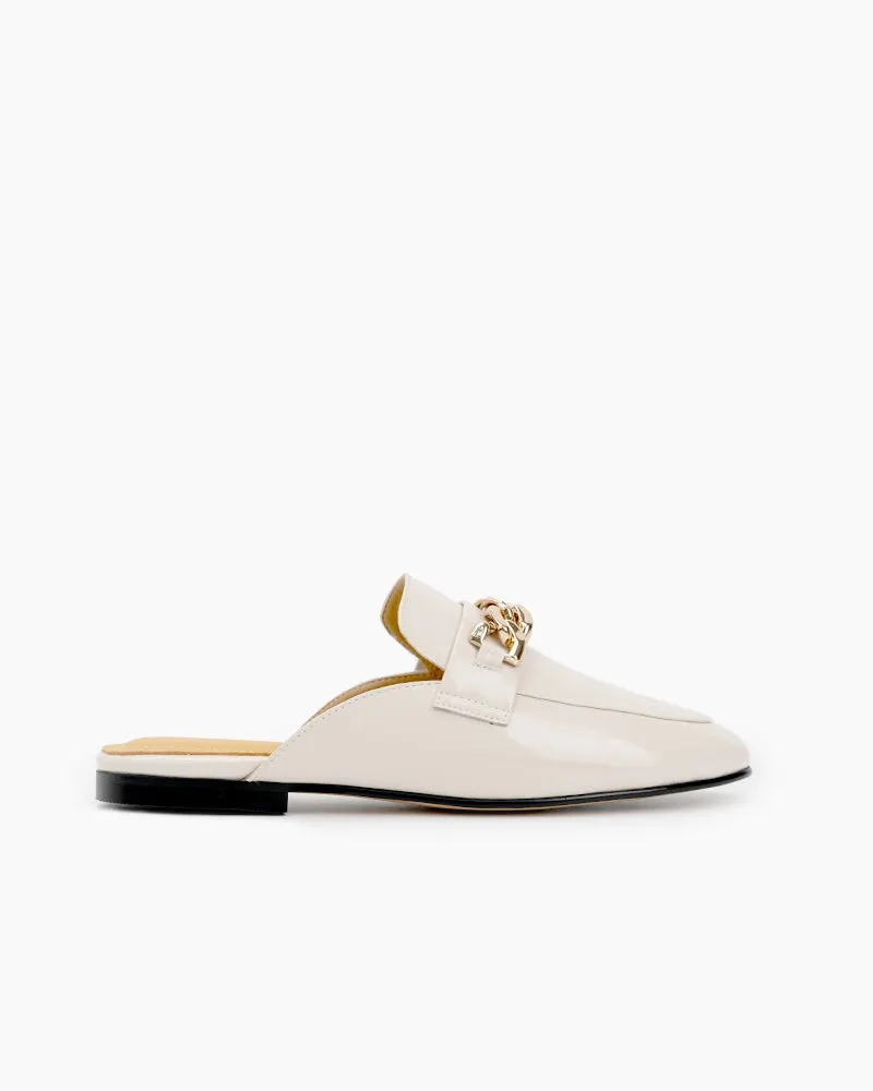 Metal Decor Patent Leather Flat Mules