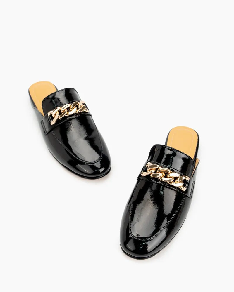 Metal Decor Patent Leather Flat Mules