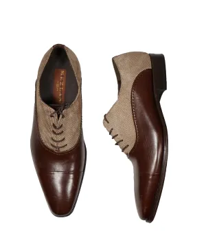 MEZLAN - Cap Toe Oxfords With Suede Check Detail - 8 (M)