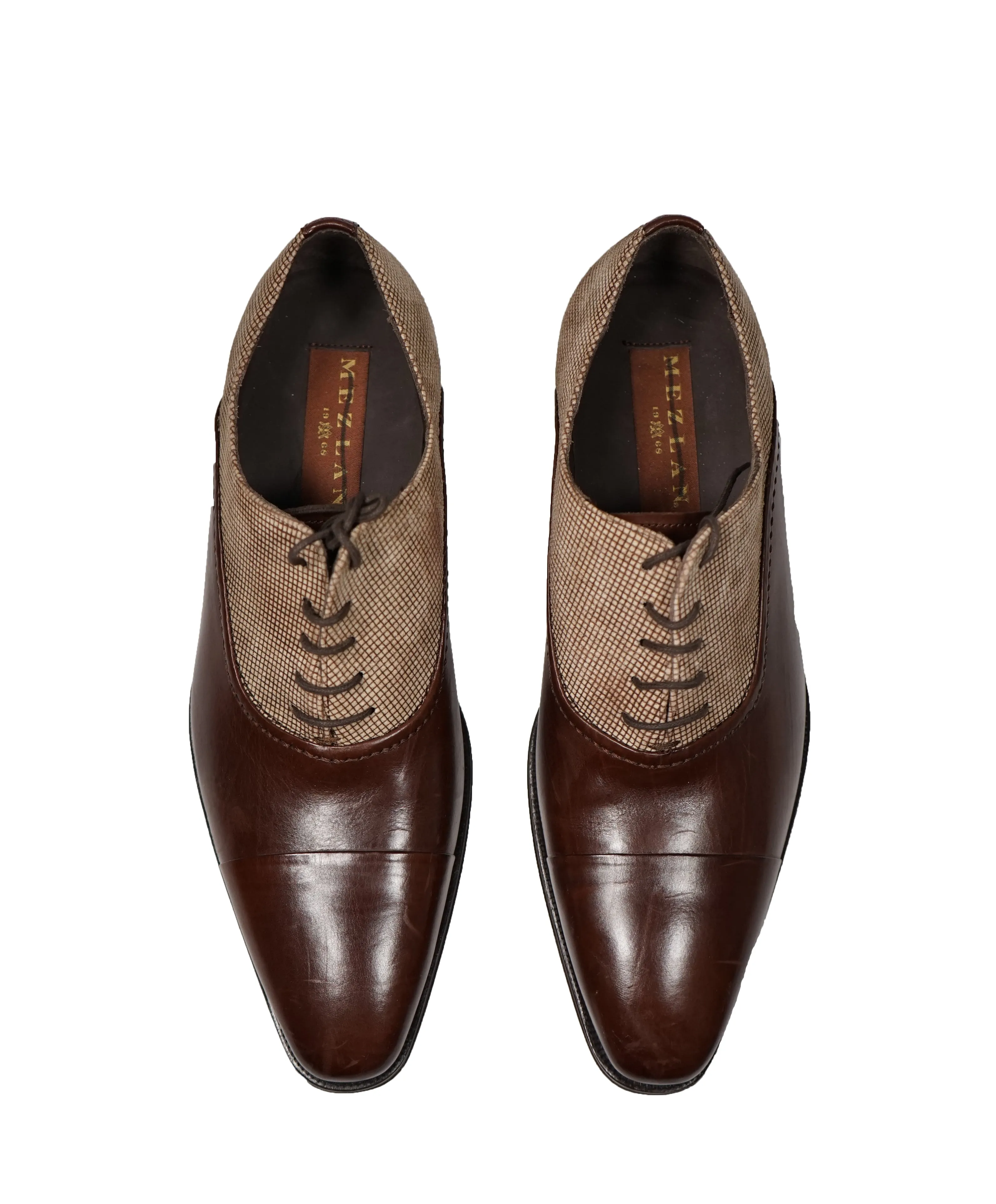 MEZLAN - Cap Toe Oxfords With Suede Check Detail - 8 (M)