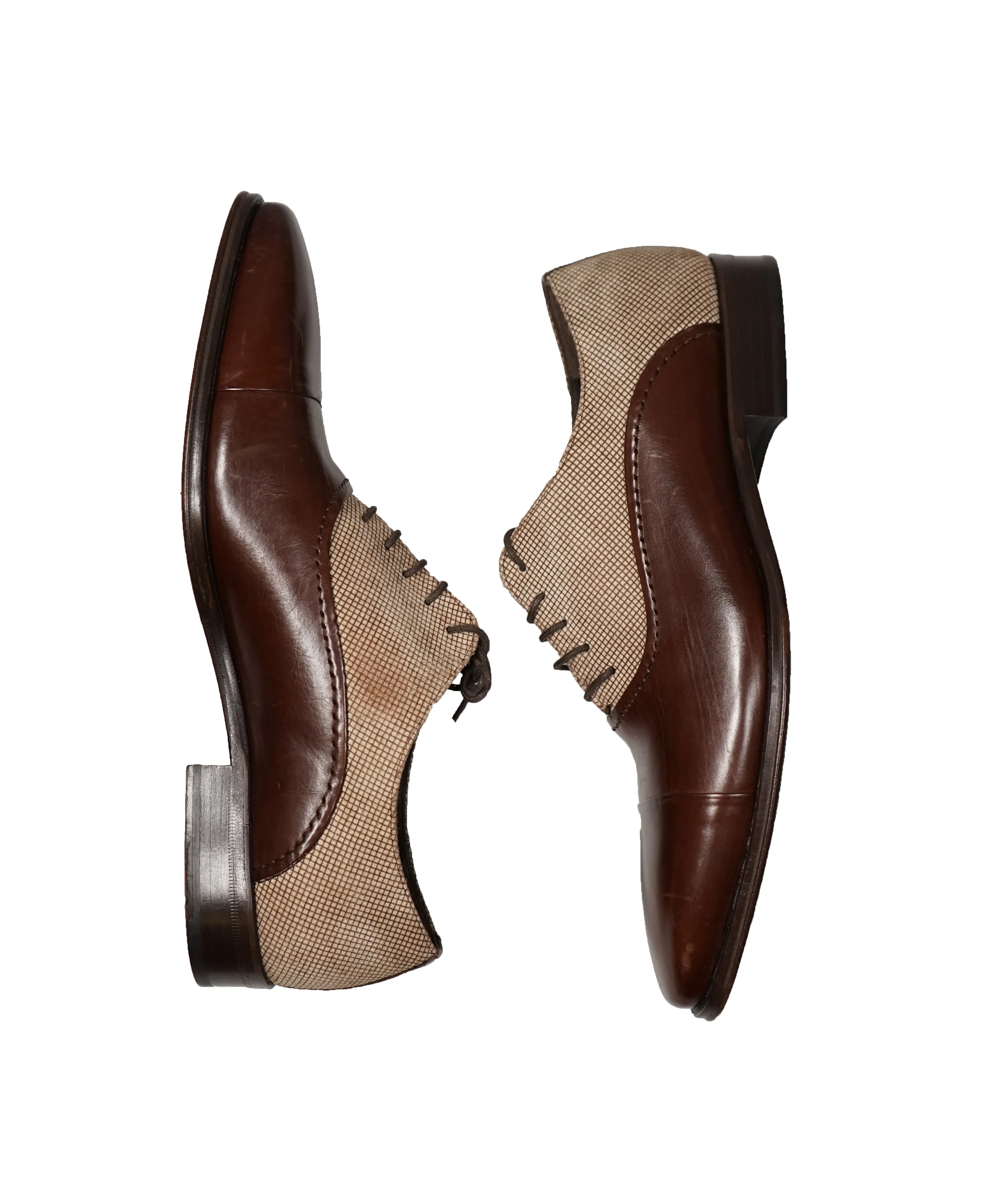 MEZLAN - Cap Toe Oxfords With Suede Check Detail - 8 (M)