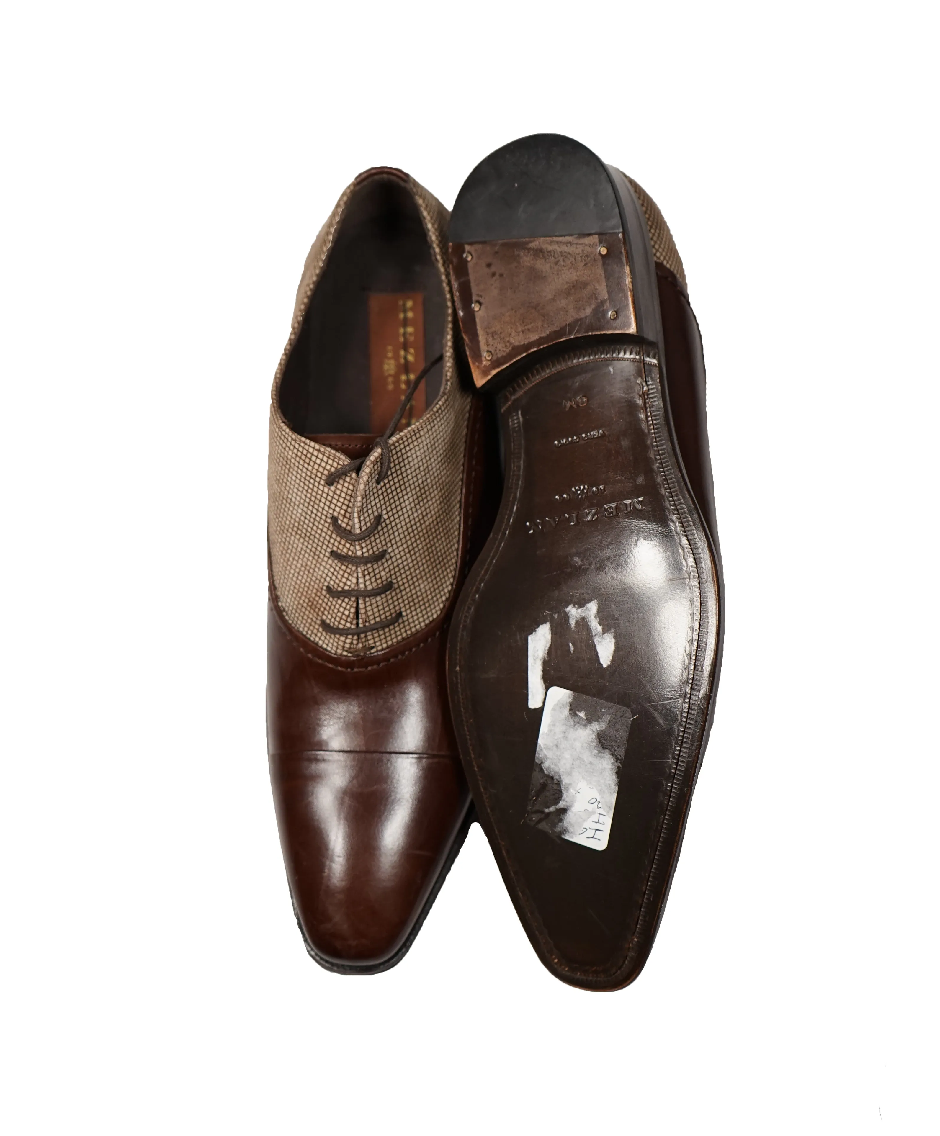 MEZLAN - Cap Toe Oxfords With Suede Check Detail - 8 (M)