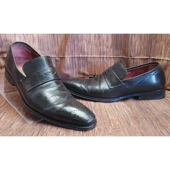 Mezlan Penny Loafer Black Leather Medallion Toe Men's Size 7