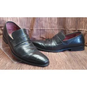 Mezlan Penny Loafer Black Leather Medallion Toe Men's Size 7