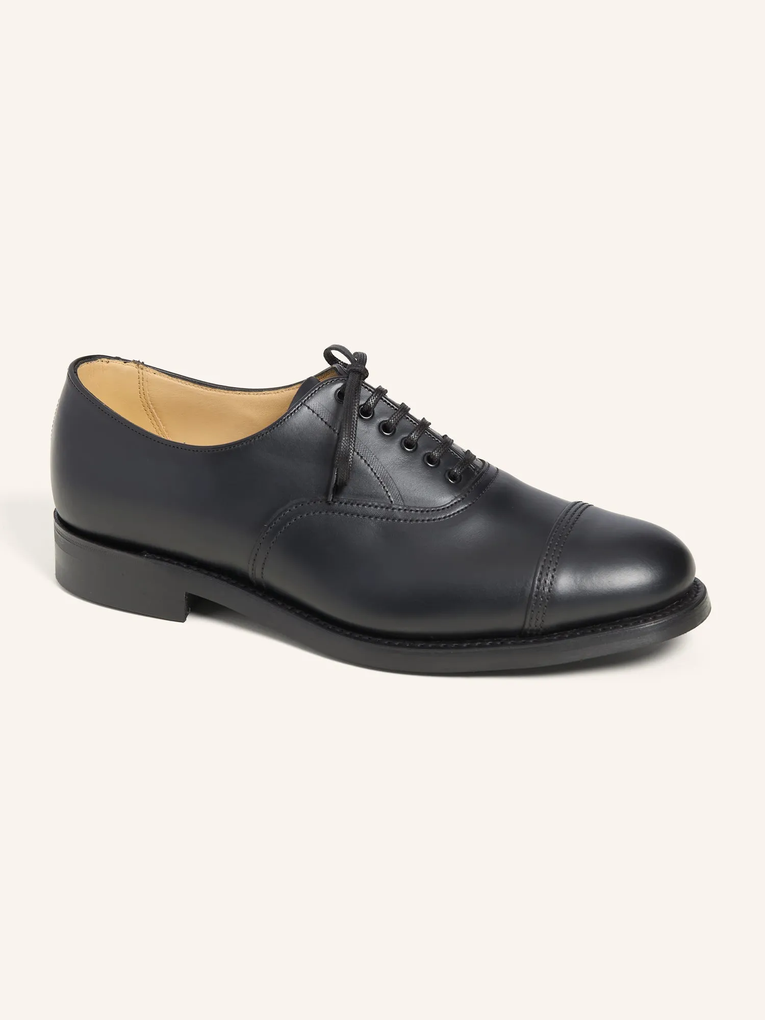 Military Toe Cap Oxford Shoes Black Pull Up