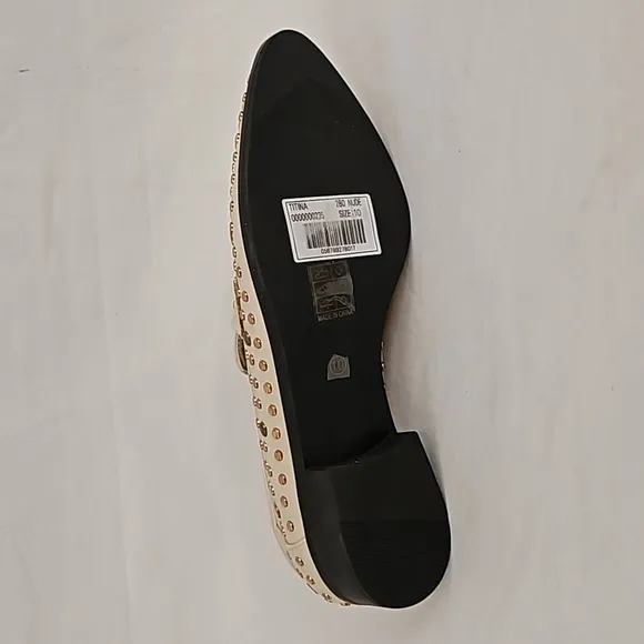 NEW Shu Shop Titina Cream and Gold Studded Loafer Size 10