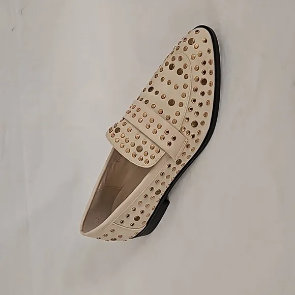 NEW Shu Shop Titina Cream and Gold Studded Loafer Size 10