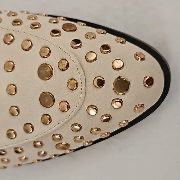 NEW Shu Shop Titina Cream and Gold Studded Loafer Size 10