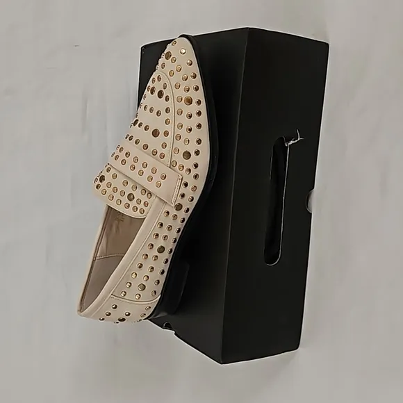 NEW Shu Shop Titina Cream and Gold Studded Loafer Size 10