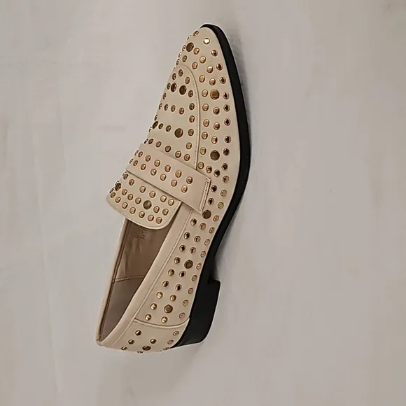 NEW Shu Shop Titina Cream and Gold Studded Loafer Size 10