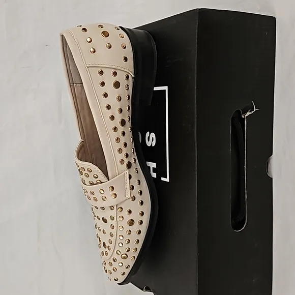 NEW Shu Shop Titina Cream and Gold Studded Loafer Size 10