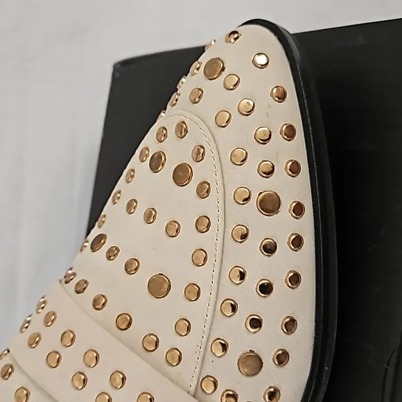 NEW Shu Shop Titina Cream and Gold Studded Loafer Size 10